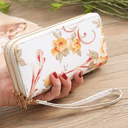 Wallets Fashion Womens PU Leather Wallet Double Zipper Purse Coin Casual Solid Simple Lady Wrist Strap Card