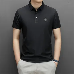 Men's Polos Brand Business Casual Fashion Short-Sleeved Polo Shirt Summer Ice Silk Cool Solid Colour T-shirt Men