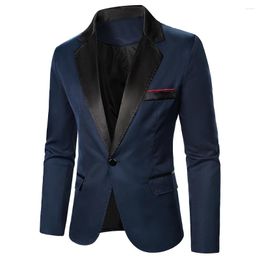 Men's Suits Men Blazer Decorative Chest Pocket Contrast Color Satin Collar Causal Formal Daily Wedding Long Slve One Button