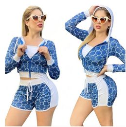 Designer Tracksuits Women Two Piece Set black pink blue full Letter Print Outfits Casual cardigan Zipper hooded T Shirt Shorts Jogger Sport Suit Luxury Clothing