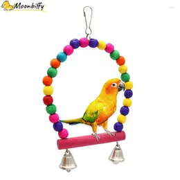 Other Bird Supplies 1Pc Natural Wooden Swings Toy With Hanging Bells For Cockatiels Parakeets Cage Accessories Birdcage Parrot Swing