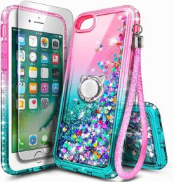 Iphone Case With Tempered Glass Screen Protector Case, Ring Cover, Girls, Women, Kids Liquid Glitter TPU Cute Case