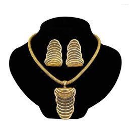 Necklace Earrings Set African Gold Color Hollow Geometry Design Pendant Earring Jewelry Dubai Ethiopians Women Bridal Traditional Gifts