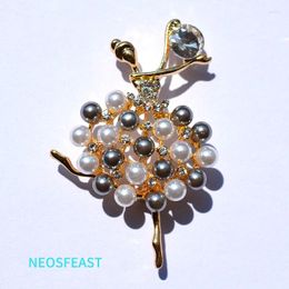Brooches Elegant Mix Color Dancing Girl Rhinestone For Women Corsage Pearl Pin Ladies Birthday Gifts Accessories Fashion Jewelry