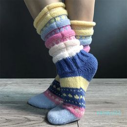 2023 Various styles cartoon patterns Christmas knitted Personalised warmth socks home floor sock medium sleeved wool socks men's and women's