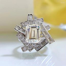 Cluster Rings Spring Qiaoer 925 Sterling Silver 4CT Emerald Cut Lab Sapphire High Carbon Diamond Gemstone Party Gifts Fine Jewellery