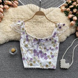 Women's Tanks Lace Camis For Women Zipper Sleeveless Omighty Elegant Camisole Crop Top Embroidery Spaghetti Strap Tank Tops