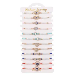 Charm Bracelets 12pcs/lots Evil's Eye Letter Bracelet Set With Rhinestones And Imitation Pearl Alloy