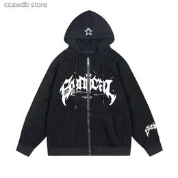 Men's Hoodies Sweatshirts 2023 New American Zipper Sweater Gothic Letter Star Print Hoodie Fashion Men's Casual Coat T231109