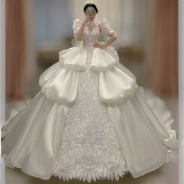 Luxury Ball Gown Wedding Dresses flower crystal beaded Sheer crystal Neck Crystal Beaded Appliqued Bridal Gowns lace stain sequined designer Vestido De Novias