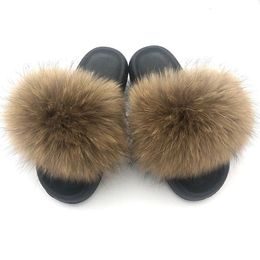 Slippers Fur Slides For Women Fluffy House Slippers Flip Flops Women Shoes Wholesale Big Size 44 45 Luxury Real Fox Fur Platform Slippers 231108