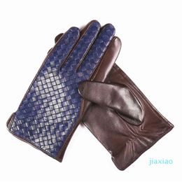 Winter Men's Real Leather Gloves Genuine Goatskin Hand Weave Finger Gloves Fashion Brand Warm Mittens