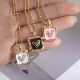 Pendant Necklaces High Quality Square Heart Necklace For Women Charm Gold Color Enamel Stainless Steel Chain Choker Anniversary Jewelry
