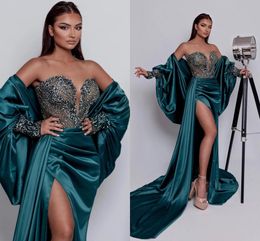 Sexy Hunter Green Plus Size Mermaid Prom Dresses Long for Women Sweetheart Beadings Draped High Side Split Formal Wear Birthday Pageant Second Reception Party Gowns