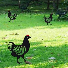 Garden Decorations Metal Rooster Decoration Ornament Yard Art Hollow Out Chickens Family Figure Farmhouse Decor For