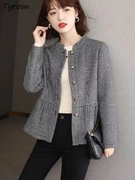 Women's Fur Faux Fur Woolen Jackets Women L-5XL Houndstooth Design Stand Collar Simple All-match Retro Slim Korean Style Female Spring Casual Chic 231109