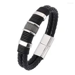 Charm Bracelets Style Classic Men Jewelry Braided Leather Punk Bracelet Male S.Steel Magnetic Clasp Vintage Man Accessories SP0371