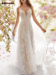 Solid Sleeveless Summer Fashion Elegant Wedding Dresses for Women Chic V Neck Lace Floor Length Long Dress