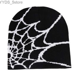 Beanie/Skull Caps Autumn Winter Unisex Y2k Spider Web Beanies Women Men's White Black Acrylic Knitted Hats Streetwear YQ231108