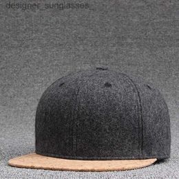 Stingy Brim Hats Top Quality Wool Felt Snback Cs Winter Hip Hop Bboy Flat Peaked C Solid Skateboard Hat Men Wood Cork Baseball HatsL231110