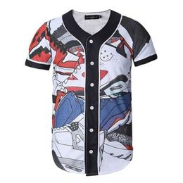 Baseball Jersey Men Stripe Short Sleeve Street Shirts Black White Sport Shirt UAJ3001