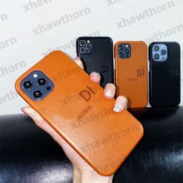 Luxury Leather Phone Cases Luxury Designer Letter Pattern Leather Cell IPhone15 14 13 Pro Max 14Plus Rhinestone Black Brown Print Cell Phone Case