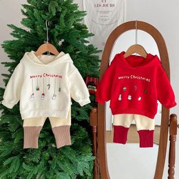 Clothing Sets Year Infant Baby Girls Boys Set Christmas Toddler Girl Clothes Suit Hooded Plush Pullover Cartoon Print 231109
