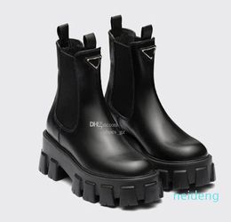 New Monolith polish Leather Ankle Chelsea Boots platform Wedges slip-on round Toe block heels Flat booties luxury designer for women factory footwear