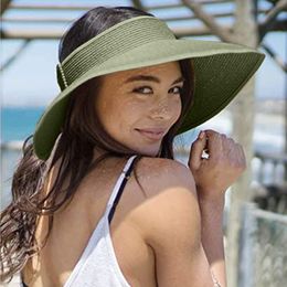 Wide Brim Hats Bucket Hats Summer Folding Empty Top Hat Straw Hat Sun Hat Beach Hat UV Protective Sunshade Sun Hat Panama Women's Straw Hat 230408