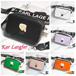 Kar Lagfel Mehrfarbige Kameratasche Snapshot Designer-Tasche Luxus-Handtasche Umhängetaschen Damenmode Batik-Breitriemen Leder kursiv Flash-Riementextur Top-Qualität