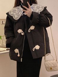 Women's Down Parkas Winter Coat Korean Fashion Sweet Kawaii Peter Pan Collar Female Preppy Style Oversized Casual Loose Outerwear 231109