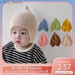 Beanie/Skull Caps Winter Baby Ear Protection Hat Warm Woolen Toddler Earmuffs Cap Korean Children Crochet Bonnet Solid Color Kids Knitted Beanies YQ231108