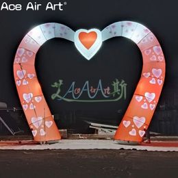 4.5m W Outdoor Inflatable Wedding Arch LED Heart Shape Archway Illuminated Full Printed Entrance Gantry with Inner Fan for Advertising or Decoration in Stage