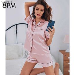 Women's Sleepwear Womens Satin Silk Pyjamas Suit Summer Short Sle Top Shorts Ladies Pijama Sets Soft Sexy Homewear Loungewear Plus Size portL231109