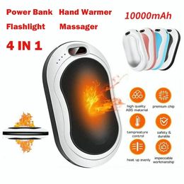 Other Home Garden 4 IN 1 10000mAh USB Rechargeable Hand Warmer Power Bank LED Flashlight Massager DoubleSide Heating Third Gear Temperature 231108