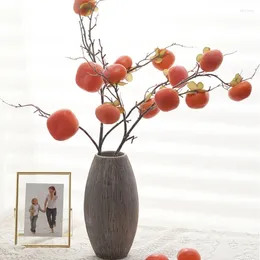 Decorative Flowers 90cm Autumn Artificial Branches Persimmon Fruit For Po Props Home Wedding Decoration Vase Accessories Fake Foam Flower