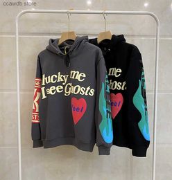 Men's Hoodies Sweatshirts Online celebrity with foam heart print graffiti for men and women's hooded plush sweater lining T231109