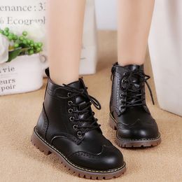Boots Winter Kids Boots Girl Leather Shoes Solid Fashion Children Ankle Boots Non-slip Boat Warm Boys Girls shoes Kid Sneaker 231109