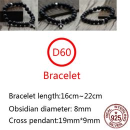 D60 S925 sterling silver bracelet personality fashion Obsidian beads cross flower lovers jewelry punk hip-hop style jewelry gift for lovers