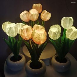 Table Lamps LED Tulip Lamp Bedside Night Light Simulation Flower Romantic Atmosphere Desklamp Birthday Christmas Gift Home Decor