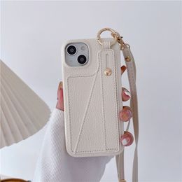 Necklace Wristband Lychee Pattern Vogue Phone Case for iPhone 14 13 12 11 Pro Max Samsung Galaxy S23 Ultra S22 5G A54 Adjustable Lanyard Card Slot Leather Wallet Shell