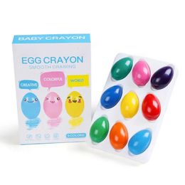 Crayon 9 Color Solid Egg Shape Crayons Non Toxic Washable Painting Drawing Wax for Kids 231108