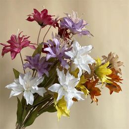 Decorative Flowers 3heads Lily Artificial Home Decoration Multilayer Lilies Floral Arrangement Props Flame Flower Pink Wedding