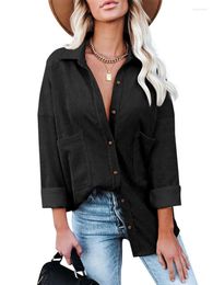 Women's Blouses DGIRL Black Women T-shirt Top Blouse Casual Long Sleeve Button Up Corduroy Shirt In Autumn And Winter 2023