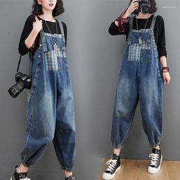 Women's Jeans Boyfriend Streetwear Cowboy Overalls Women Retro National Hip Hop Harajuku Patch Wide-leg Suspenders Rompers Trousers