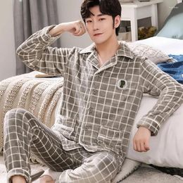 Men's Sleepwear Winter Long Sleeve Thick Warm Flannel Pajama Sets For Men Coral Velvet Pajamas Suit Pyjamas Homewear Nightwear