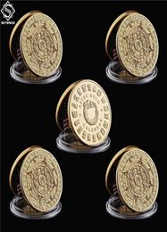 5PCSLot Mexico Gold Plated Calendar Azetc Craft Culture Souvenir Copy Coin Collectibles3407003