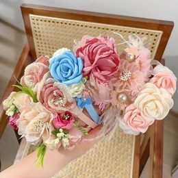 Hair Accessories Artificial Flower Crown Headband Bride Wedding Hairband Women Girls Sweet Floral Hoop Party Headwear Gift