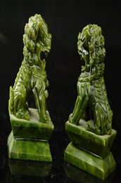 Rare A pair 100 China natural jade handcarved statues of pixiu dragon2603399