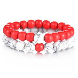 Strand MeMolissa Fashion Bracelet Set Red White Beaded Natural Lava Stone Bracelets Charm Jewelry Gifts For Bets Friends High Quality